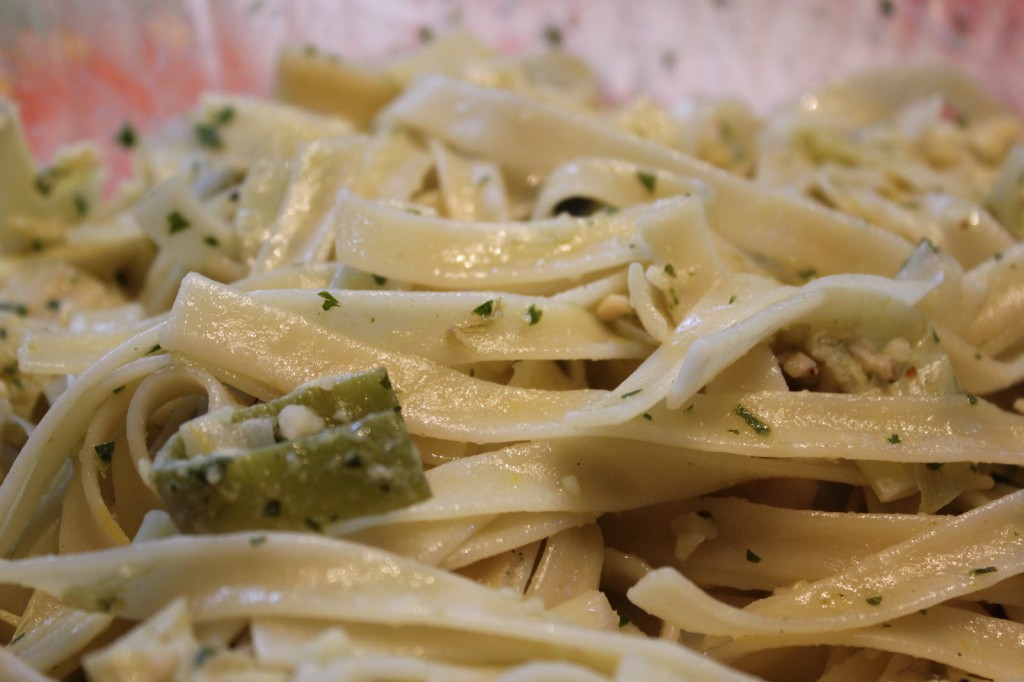 California Pasta with Artichokes and Almond-Citrus Pesto